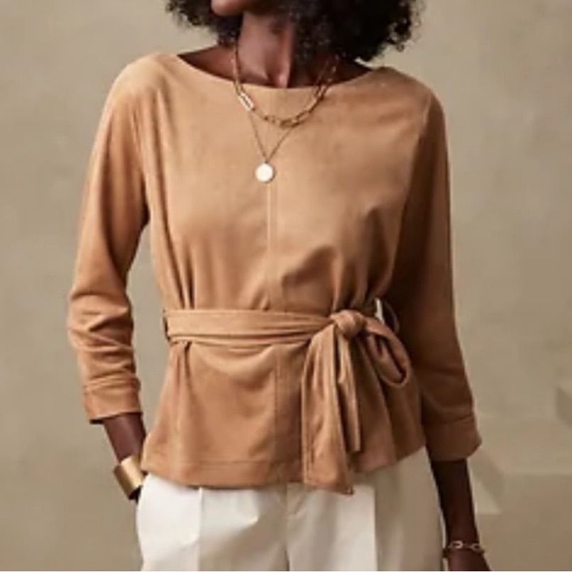 Womens Banana Republic Vegan Suede Belted Top Long Sleeve Shirt Size Small